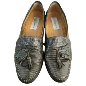 Mezlan Mens Gray Lizard Leather Tassel Front Loafer Shoe
